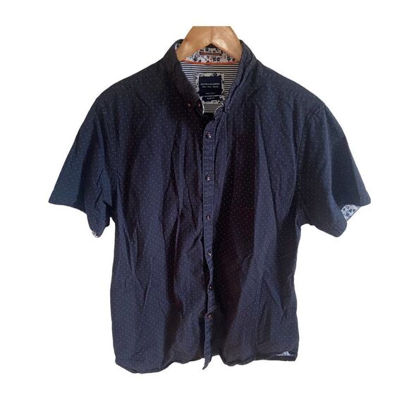 Denim and Flowers - Polka Dot pattern short sleeve button up - Picture 1 of 9
